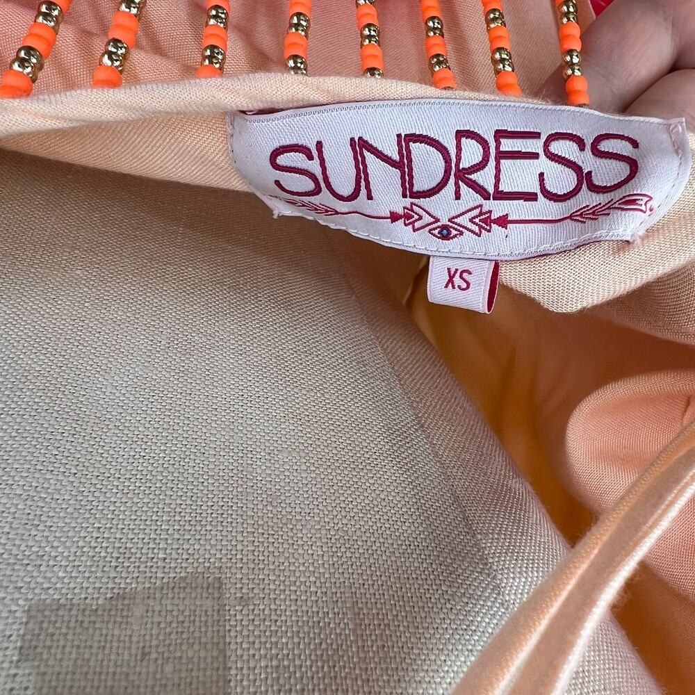 Sundress Indiana Dress Tunic Beach Tasseled Beaded Peach Neon‎ Pink Size XS - Picture 11 of 13